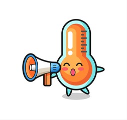 thermometer character illustration holding a megaphone