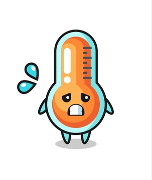 thermometer mascot character with afraid gesture