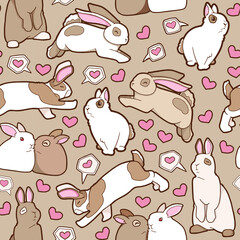 Seamless background. Cute rabbits. Love and friendship. 