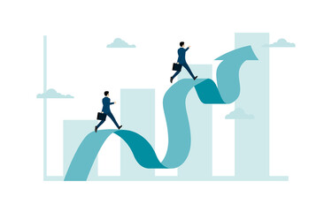 Businessman climbing on chart or arrow