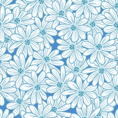 Decorative seamless pattern with daisy flowers random contoured ornament. Nature ditsy backdrop.
