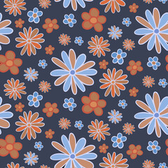 Vector seamless pattern colorful design of abstract lined flowers in pastel tones