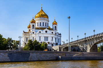 Fototapeta na wymiar Cathedral of Christ the Savior on a sunny summer day. View from the Moskva River. Moscow, Russia, July 2021