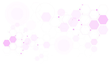 Geometric abstract background with pink hexagons. Structure molecule and communication. Science, technology and medical concept. Vector illustration