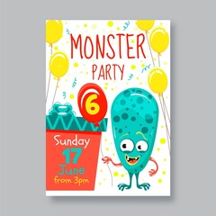 Cartoon Monsters Birthday Invitation Template_2