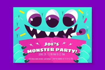 Cartoon Monsters Birthday Invitation Template