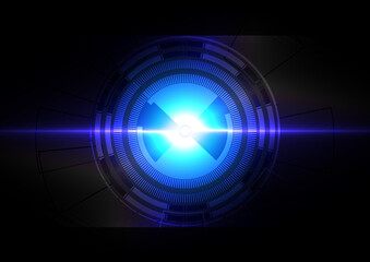 abstract technology with light blue circle effect on dark blue background design. illustration vector design background