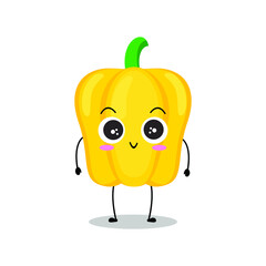Vector illustration of yellow paprika character with cute expression, funny, paprika isolated on white background, vegetable for mascot collection, emoticon kawaii, chili pepper, smile, happy greeting