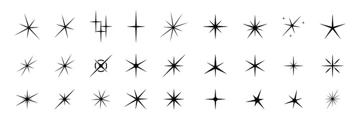 Sparkles, stars and bursts icons,  Glowing light effect star. Twinkling stars. Sparkles, shining burst. Christmas vector symbols isolated.