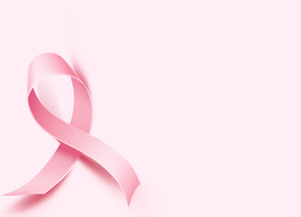 Breast Cancer Awareness Template With Realistic Pink Ribbon Pink Background