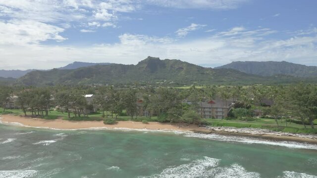 Kapa'a Beach Aerial Establishing shot Kauai, USA beach hotels