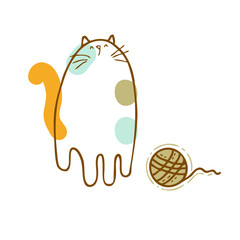 Hand drawn vector illustration of three-colored cute kitten and cats toy. Perfect for scrapbooking, greeting card, poster, textile and prints. Doodle style illustration for decor and design.  © Anna