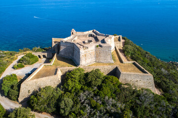 Naklejka premium Star shaped castle fortification on Italian mediterranean coastline