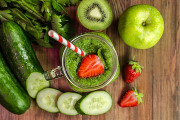 smoothies made from fresh vegetables, fruits and berries. a green drink that is good for your health. body cleansing 