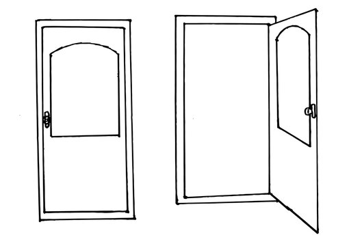 sketching pictures of open door hands and closed doors