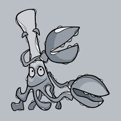 cartoon character octopus in the form of cancer with claws