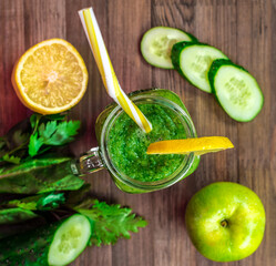 smoothies made from fresh vegetables, fruits and berries. a green drink that is good for your health. body cleansing 