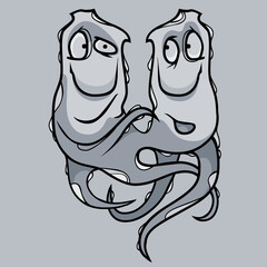 cartoon character octopus twins entwined smiling to each other