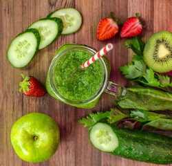 smoothies made from fresh vegetables, fruits and berries. a green drink that is good for your health. body cleansing 