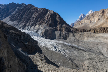 Glacier in Karakorum mountains Hunza valley Northern Pakistan . High quality photo