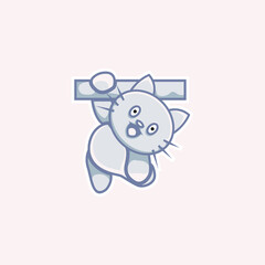 cute cat illustration hanging in cartoon style