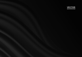 Abstract . black fabric wavy folds background .light and shadow .Vector.
