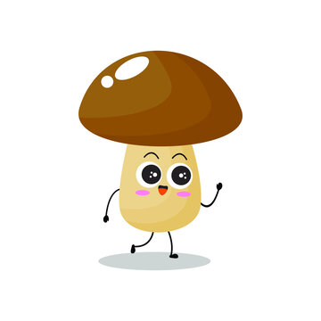 Vector illustration of mushroom character with cute expression,  funny, fungi isolated on white background, simple minimal style, vegetable for mascot collection, emoticon kawaii, walk, enjoy