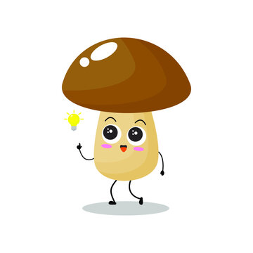 Vector illustration of mushroom character with cute expression,  funny, fungi isolated on white background, simple minimal style, vegetable for mascot collection, emoticon kawaii, get idea, smart