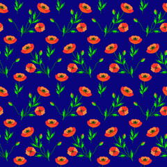 Poppies on field seamless pattern.