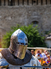 Knight at the festival of medieval culture in the old fortress of Medzhibozh.