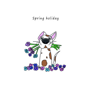 spring flowers and dog