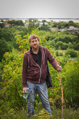 Fototapeta premium black and white photo of a guy with a beard