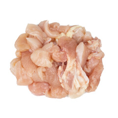 Raw chicken fillet chunks isolated on white background