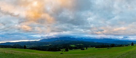 Fototapeta premium Landscape near Jurgow with High Tatras, Poland