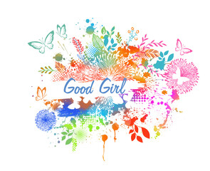 Multicolored floral abstraction background with blots. Vector illustration