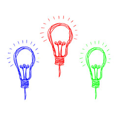 light bulb good idea with cable. 3 light bulbs. concept vector illustration