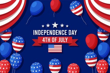 Flat 4th July Independence Day Balloons Background