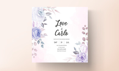 Naklejka na ściany i meble Beautiful Wedding Invitation Card With Purple Flowers_3
