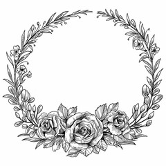 Beautiful Wedding Circular Floral Frame Sketch Design_4