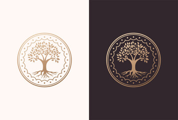 tree of life logo design in a circle frame element.