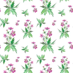Kunstfelldecke mit Muster Tropische Pflanzen Blumenaquarell nahtloses Muster mit schönen Feldblumen der Geranie, handgezeichneter Hintergrund