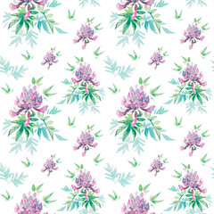  floral watercolor seamless pattern with beautiful field flowers, hand drawn background
