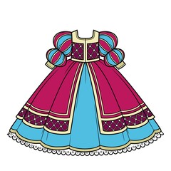 Ball gown with lush skirt and sleeves for princess outfit color variation for coloring page isolated on white background