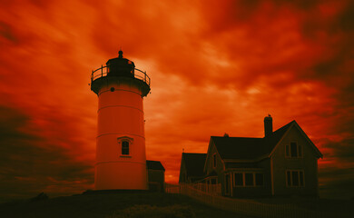 Obraz premium Red sulking cloudscape over the lighthouse