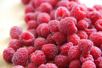 fresh raspberries on a white background close-up