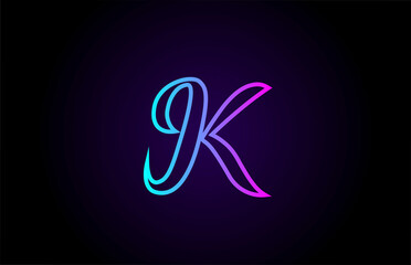 blue pink K line alphabet letter logo for business and company. Creative template design for lettering and corporate