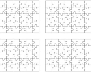 Illustration of four different white puzzles, separate pieces