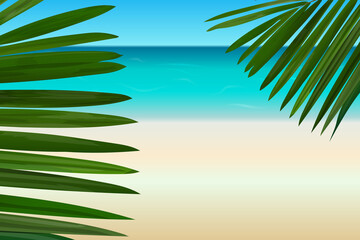 Palm. Tropical plants and coastal vector illustration background. website, header, typography, graphic, copy space, poster, wave, palm