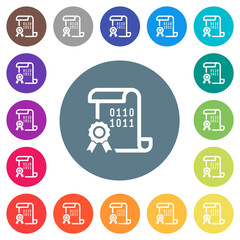 Digital certificate flat white icons on round color backgrounds