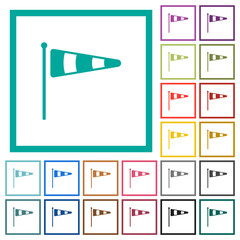 Windsock indicator solid flat color icons with quadrant frames